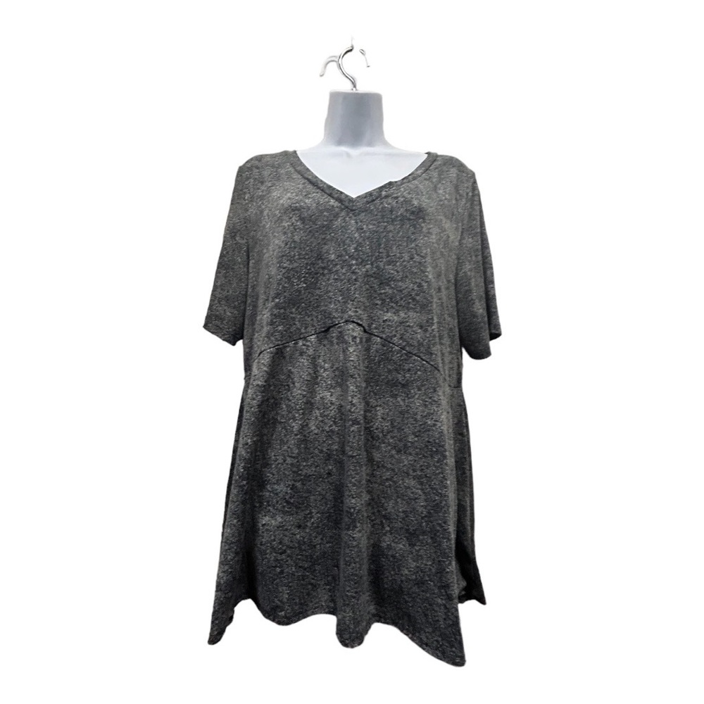 EUC LuLaRoe L Solid Heathered Light Gray Dark Gray Jana Empire Waist Swing Top